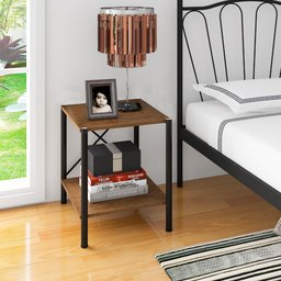 Kit 2 Mesas de Cabeceira 2 Prateleiras Pés Metálicos Madri Light Demolição/Preto - Artefamol - 2