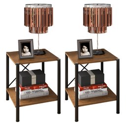 Kit 2 Mesas de Cabeceira 2 Prateleiras Pés Metálicos Madri Light Demolição/Preto - Artefamol - 1