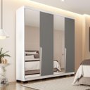 Ver imagem 1 de Roupeiro Solteiro Porto 4 Portas com Espelho 161x214cm Branco/Cinza 240847