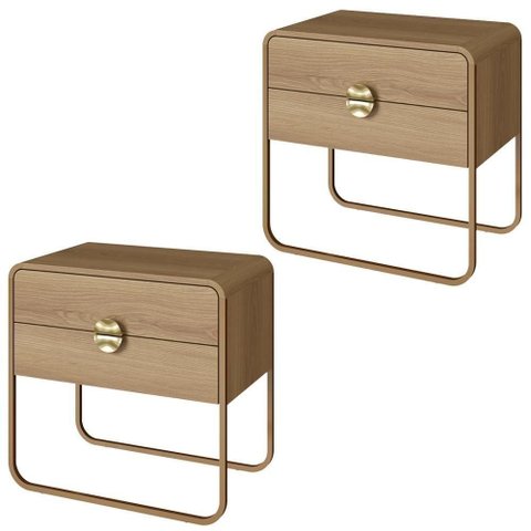 Kit 02 Mesas de Cabeceira 2 Gavetas Organica 60 Cm 28062 Artesano Hanover Dourado