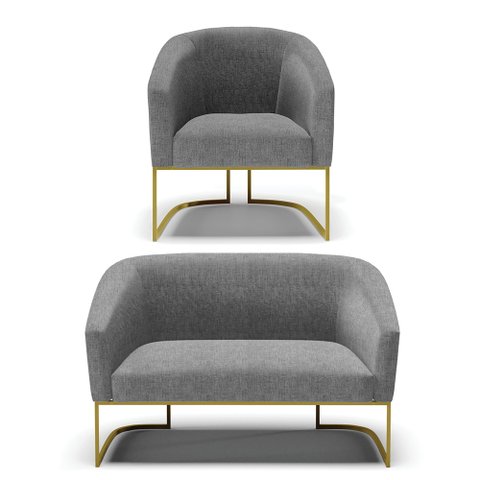 Sofá Namoradeira e Poltrona Base Industrial Dourado Stella D03 - D’Rossi A26 Grafite