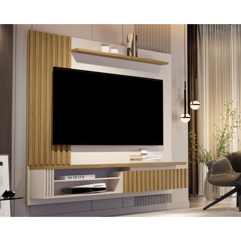Painel Para TV Muller 1.8 Até 60 Polegadas Wood Ripado Off White/Cumaru – Giga Móveis