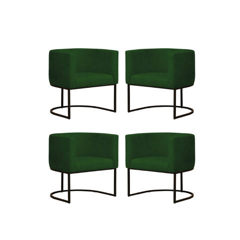 Kit 4 Poltronas Reforçada Decorativa Sala Gabriela Base Ferro Preta Suede Verde