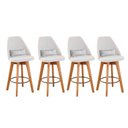 Ver imagem 1 de Kit 04 Banquetas Linho Bege E Almofada Branco