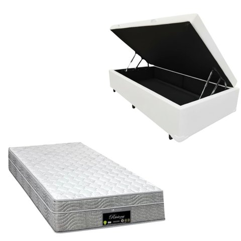 Cama Box Baú Blindada com Colchão Riviera Molas Ensacadas 25cm:corino Branco/solteiro