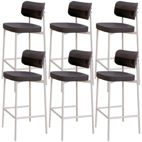 Kit 06 Banquetas Alta Bar Cozinha Sala de Jantar Aço Branco Kaira C01 Linho Preto Courino Preto -