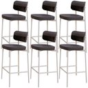 Ver imagem 1 de Kit 06 Banquetas Alta Bar Cozinha Sala de Jantar Aço Branco Kaira C01 Linho Preto Courino Preto -