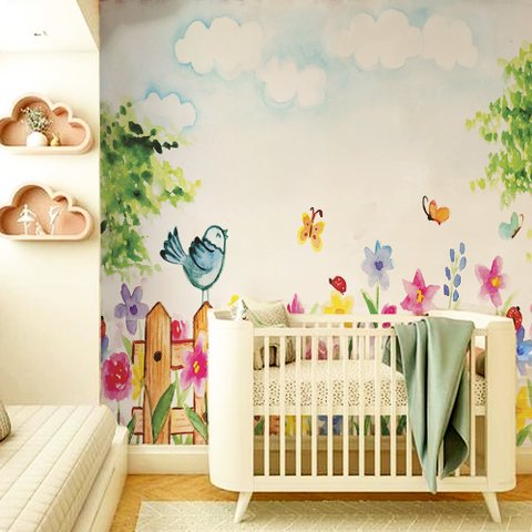 Mural Aquarela Jardim Encantado - 2,90 x 3,00m