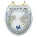 Ver imagem 1 de Assento Sanitário Decorado Oval Convencional Verde Agua com Borboleta Azul com Ferragem Dourada