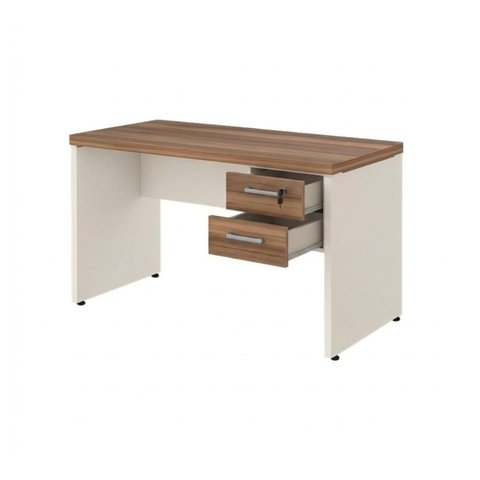 Mesa de Escritório Executiva Reta com Gavetas 1,20m x 0,60m (Tampo 40mm) Nogal Sevilha / Champanhe