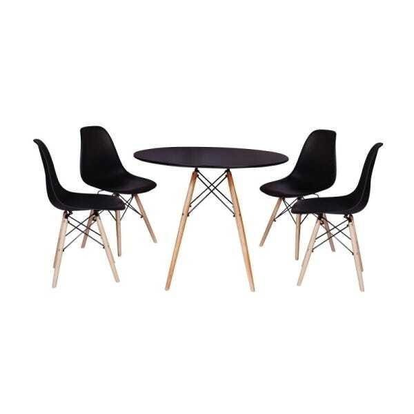 Kit Mesa Jantar Eiffel 90cm Preta + 4 Cadeiras Charles Eames NEW