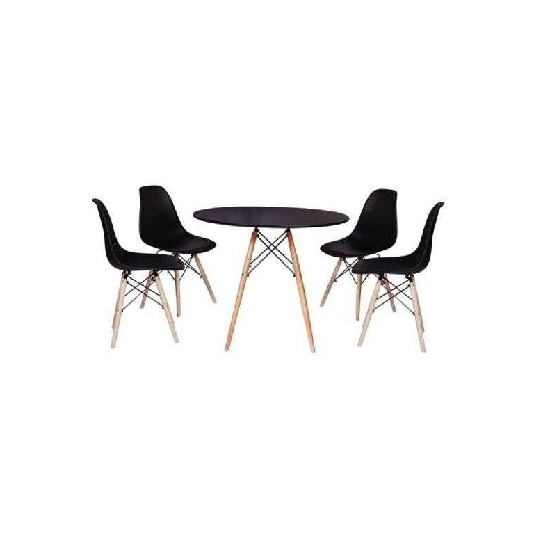 Kit Mesa Jantar Eiffel 90cm Preta + 4 Cadeiras Charles Eames NEW