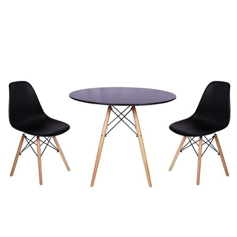 Kit Mesa Jantar Eiffel 80cm Preta + 2 Cadeiras Charles Eames - Preta