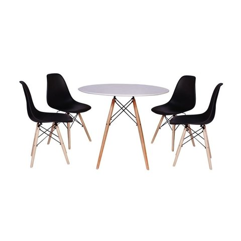 Kit Mesa Jantar Eiffel 80cm Branca + 4 Cadeiras Charles Eames - Preta