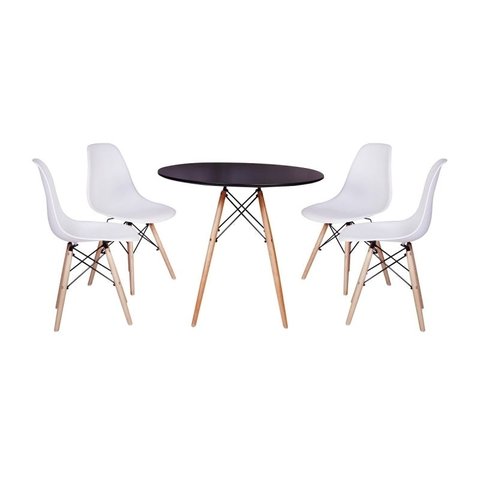 Kit Mesa Jantar Eiffel 80cm Preta + 4 Cadeiras Charles Eames - Branca