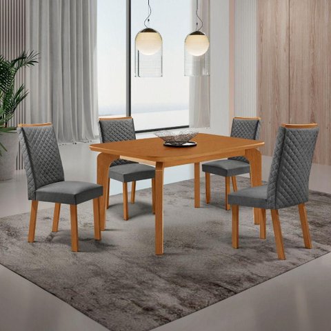 Mesa Liz 4 Lugares Retangular MDF 120cm com Cadeiras Lira Grafite Moderna