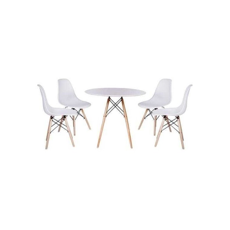 Kit Mesa Jantar Eiffel 90cm Branca + 4 Cadeiras Charles Eames