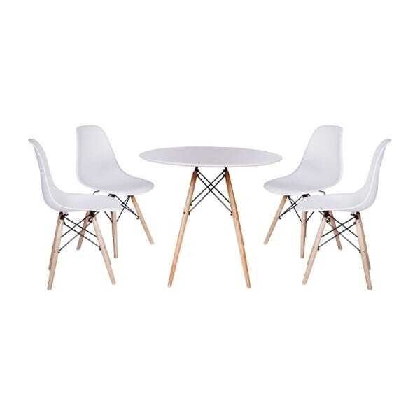 Kit Mesa Jantar Eiffel 90cm Branca + 4 Cadeiras Charles Eames