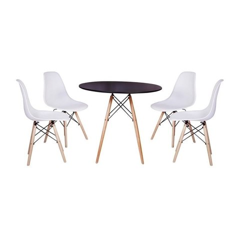 Kit Mesa Jantar Eiffel 90cm Preta + 4 Cadeiras Charles Eames - Branca - NEW