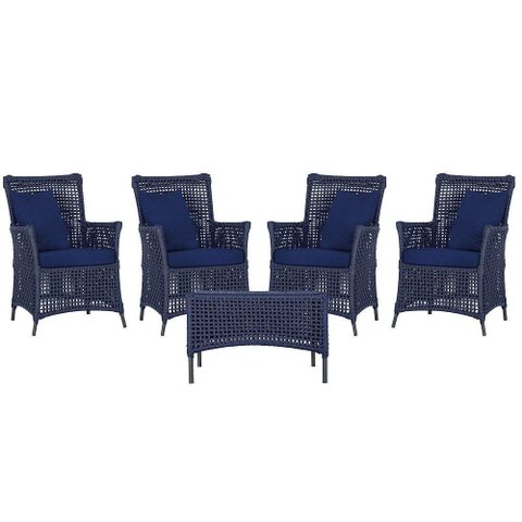 4 Poltronas e 1 Mesa Igapó Alumínio Preta Corda Náutica E10 Azul