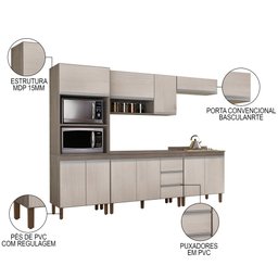Armário de Cozinha Modulada Karen 5 Pçs C/ Tampo 7650 P14 Malbec/avelã - Mpozenato - 3