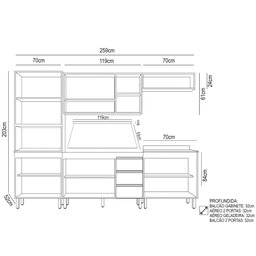 Armário de Cozinha Modulada Karen 5 Pçs C/ Tampo 7650 P14 Malbec/avelã - Mpozenato - 4