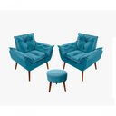 Ver imagem 1 de Kit C-02 Poltronas Opala + 01 Puff Redondo Danny Suede Azul Tiffany