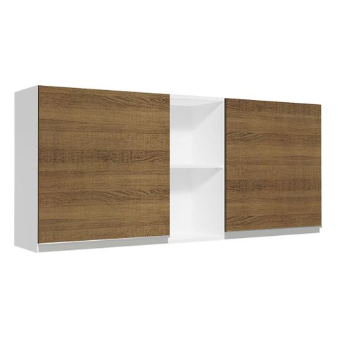 Armário de Cozinha Aéreo 150 cm 2 Portas e 2 Nichos Branco/Rustic Glamy Madesa