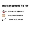 Ver imagem 2 de Panela de Pressão 3 Litros Antiaderente Fechamento Externo + Descanso Quadrado + Concha de Silicone