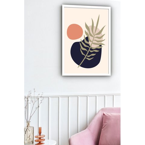 Quadro Decorativo Abstrato Formas Folha - 70x50cm:moldura Branca