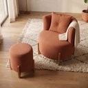 Ver imagem 6 de Kit Poltrona e Puff Luna Decorativa Curvo Orgânico Boucle Terracota - Montanaris Decor