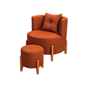 Kit Poltrona e Puff Luna Decorativa Curvo Orgânico Boucle Terracota - Montanaris Decor