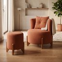 Ver imagem 1 de Kit Poltrona e Puff Luna Decorativa Curvo Orgânico Boucle Terracota - Montanaris Decor