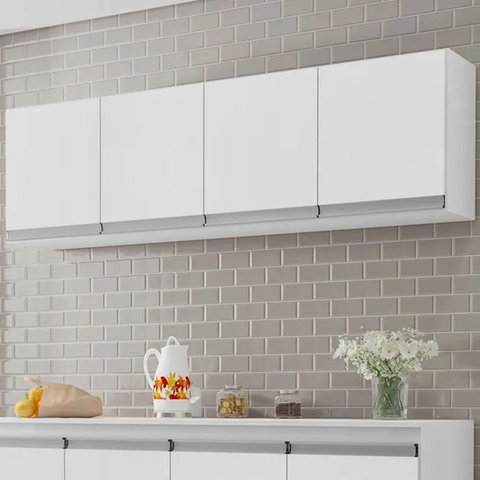 Armário Aéreo de Cozinha Suspenso 150cm 4 Portas Andréia MDP Branco Parede