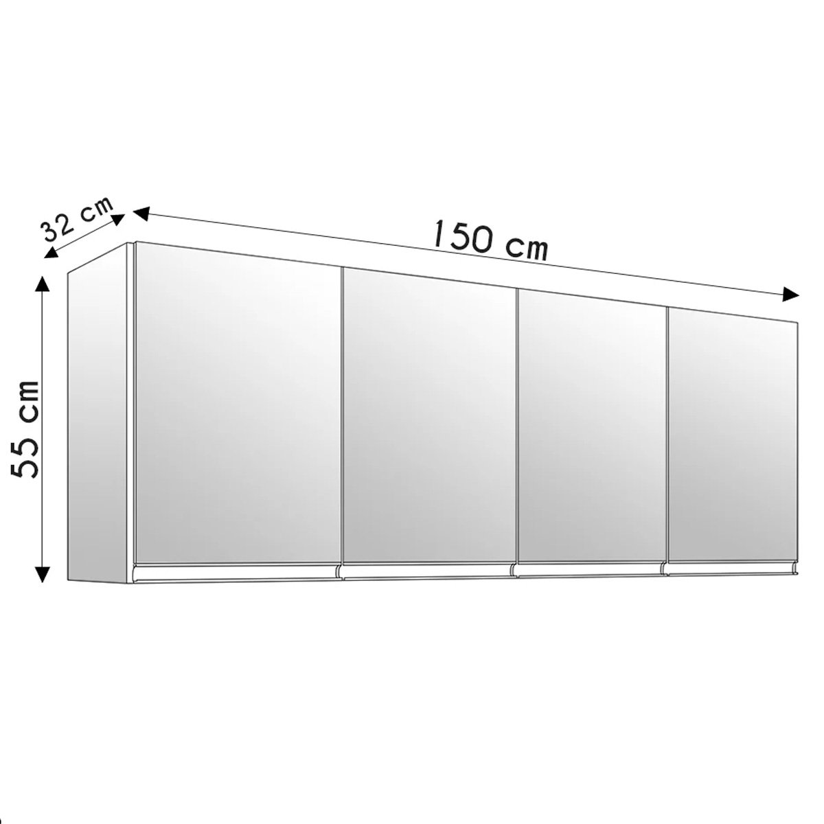 Armário Aéreo Cozinha Andréia 4 Portas 150cm Branco Ajl Móveis - 4