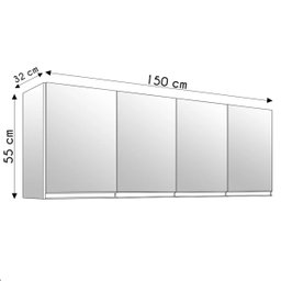 Armário Aéreo Cozinha Andréia 4 Portas 150cm Branco Ajl Móveis - 4