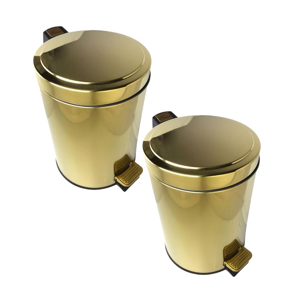 Kit 2 Lixeiras Dourada Aço Inox para Banheiro com Pedal 12l +30l - 1
