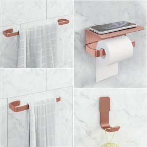 Kit Acessório para Banheiro Rose 4 Peças C/ Suporte Celular