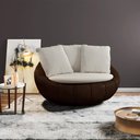 Ver imagem 2 de Poltrona Giratória Sala de Estar com Almofadas Afrodite Off White Marrom Manchado Linho/pu G45 - Gra
