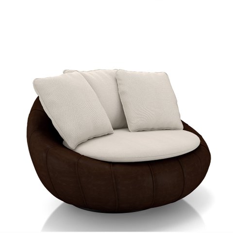 Poltrona Giratória Sala de Estar com Almofadas Afrodite Off White Marrom Manchado Linho/pu G45 - Gra
