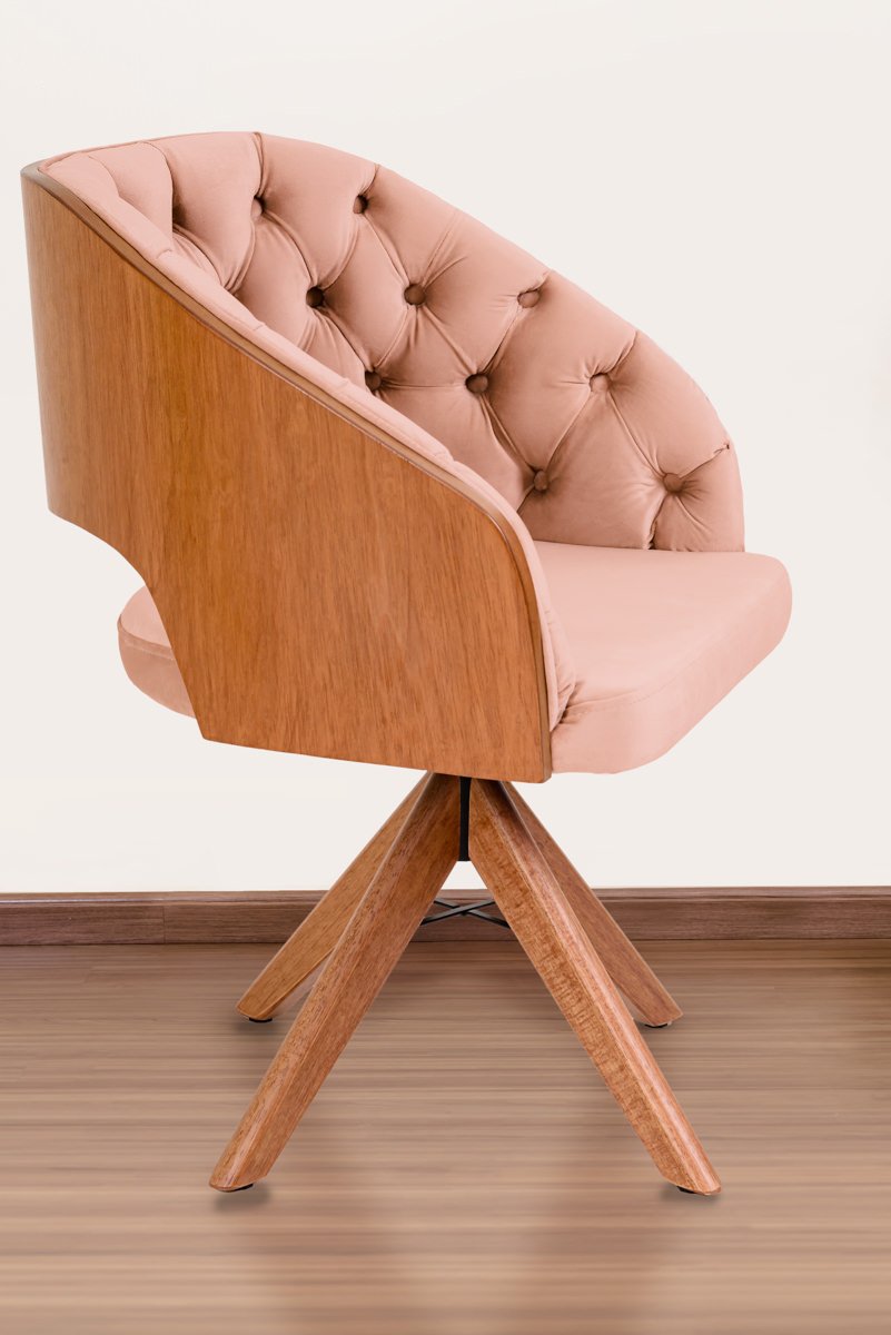 Poltrona Decorativa Mari Laminada Pé Giratório de Madeira Capitonê Cor:rosa