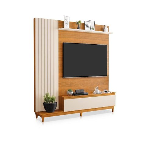 Home para TV Porto de Savana 65 Polegadas MDF Ripado Freijó Off White Casah