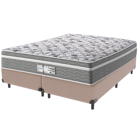 Cama Box Bege e Colchão Evolution Molas Ensacadas Queen Probel