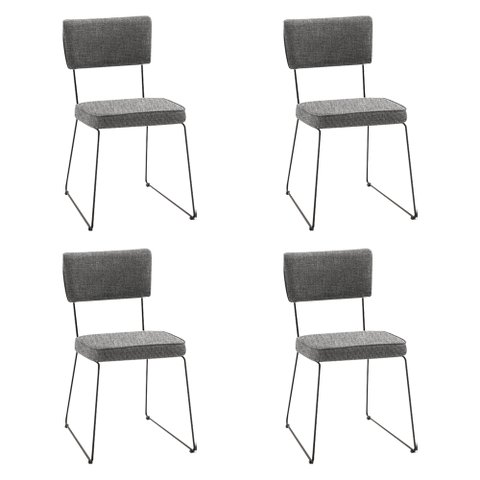 Kit 4 Cadeiras de Jantar Decorativa Base Aço Preto Luigi Linho Cinza - Gran Belo