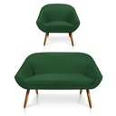 Ver imagem 1 de Kit 01 Namoradeira 02 Lugares e 01 Poltrona Giovana Suede Pés Palito Castanho - D’Rossi - Verde