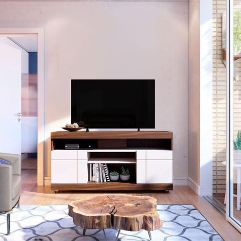 Rack para Sala Bancada de TV 47 pol 136cm Ariele Nogueira Real-Off White C04 - D'Rossi