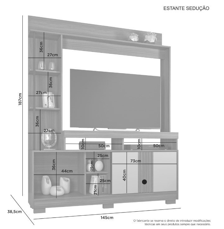 Estante Sedução JCM Móveis Cinamomo/Off White - 2