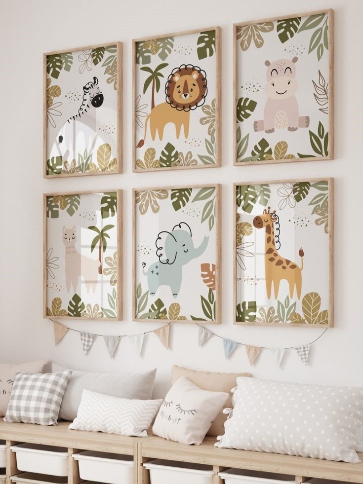 Kit 6 Quadros Decorativos Infantil Animais Safari No5