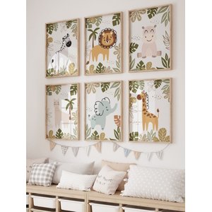 Kit 6 Quadros Decorativos Infantil Animais Safari No5