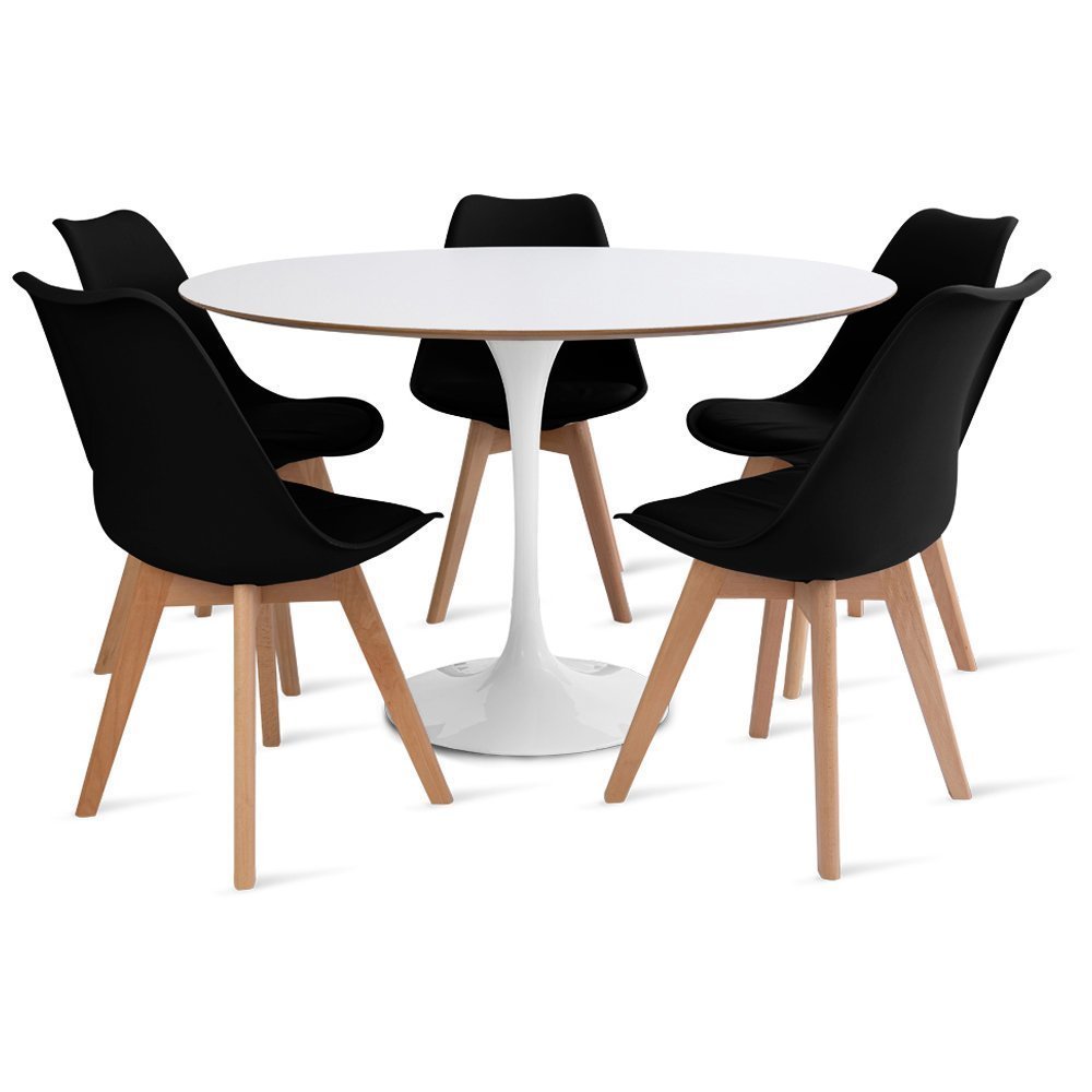 Conjunto Mesa Saarinen Branca 120cm e 5 Cadeiras Leda Preta - 1